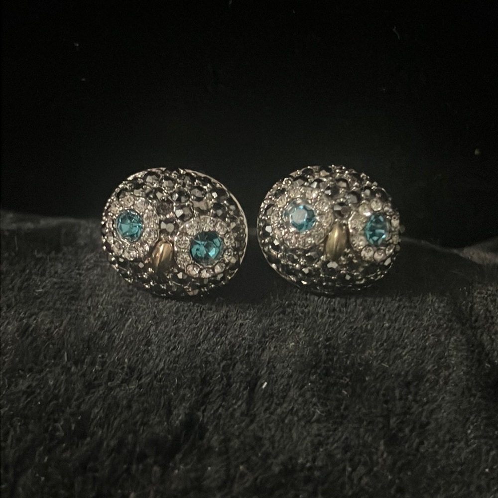 Fossil Pave Crystal Owl Pierced Stud Earrings